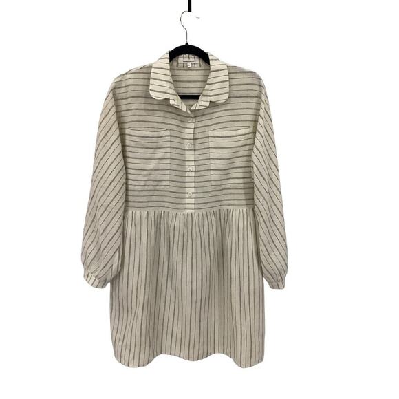 Emerson Fry Selma Long Sleeve Dress In Ivory Hemp Stripe Organic Size Medium - Picture 4 of 16
